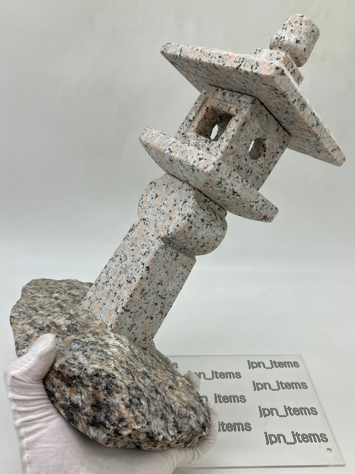Small Pink Granite Oribe Stone Lantern Tourou Japan Japanese Garden Ornament Statue