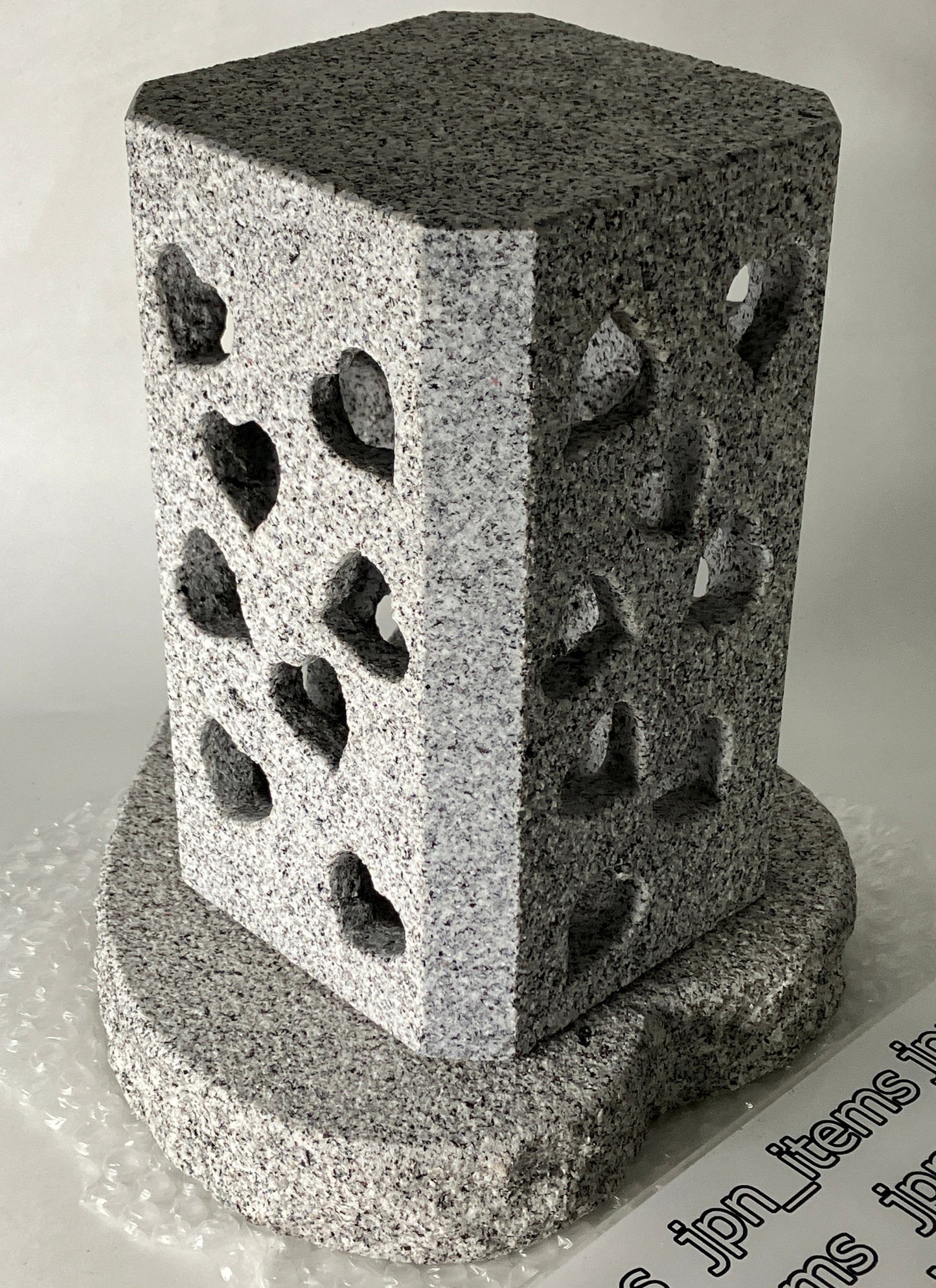 Handmade Granite Stone Lantern Heart Cutouts Japanese Stone Art for Candle LED