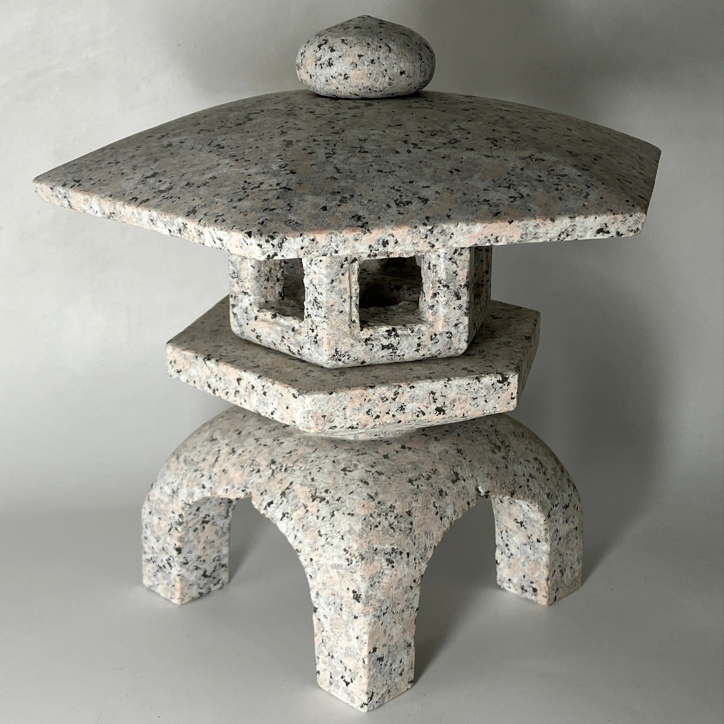 Zen Pink Gray Yukimi Stone Lantern Tourou Miniature Granite Japanese Garden Statue