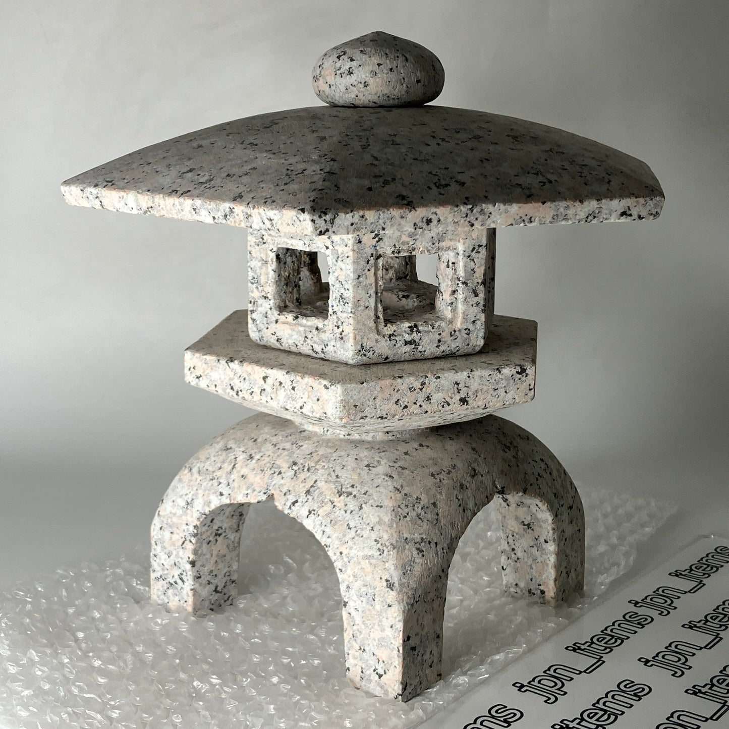 Zen Pink Gray Yukimi Stone Lantern Tourou Miniature Granite Japanese Garden Statue
