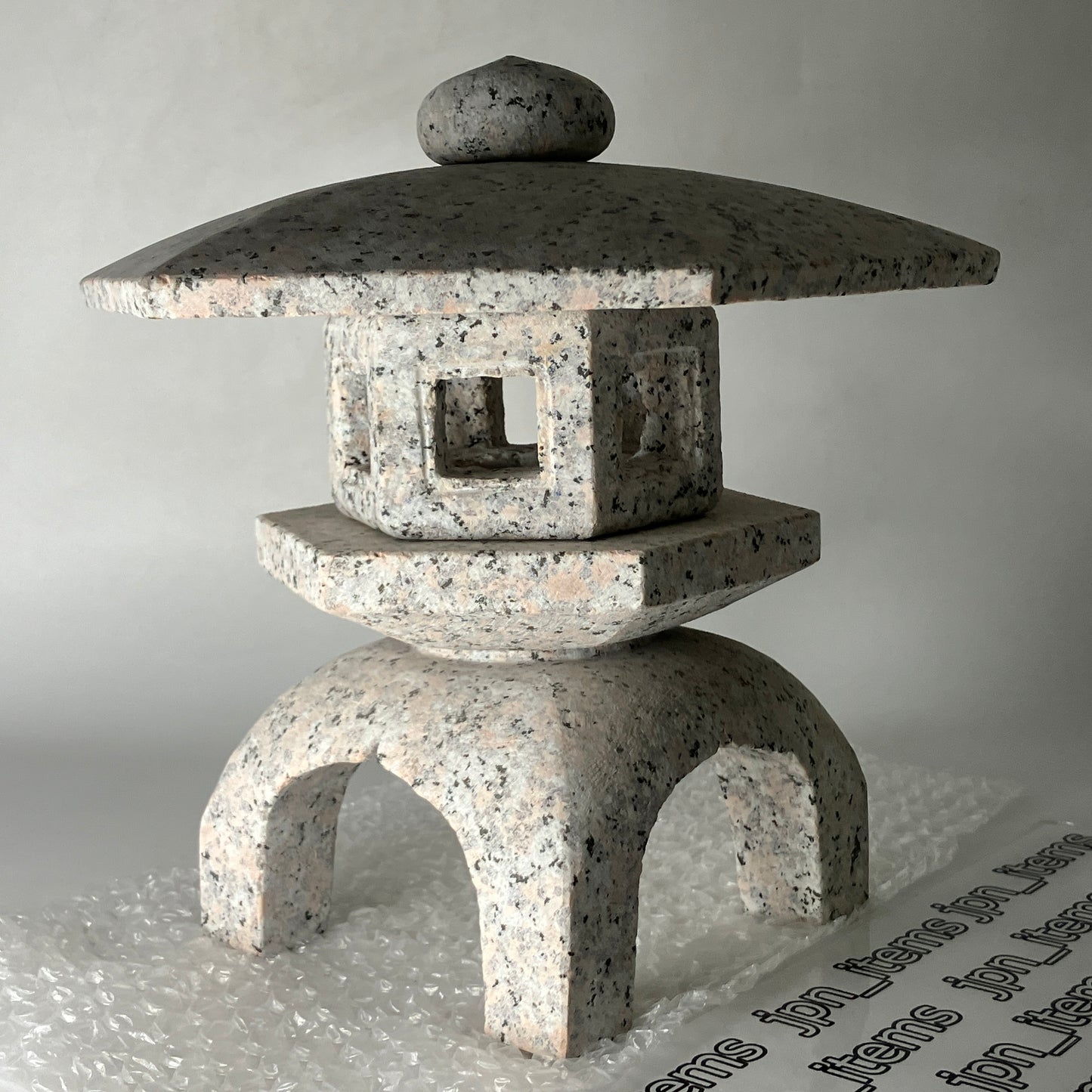 Zen Pink Gray Yukimi Stone Lantern Tourou Miniature Granite Japanese Garden Statue