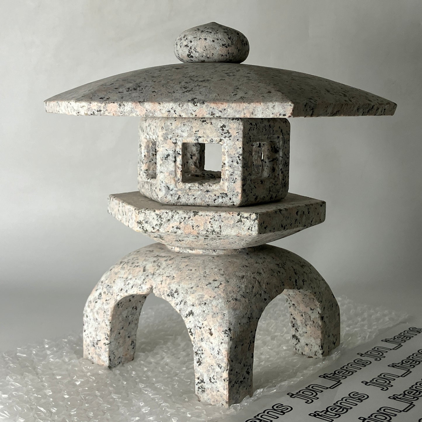 Zen Pink Gray Yukimi Stone Lantern Tourou Miniature Granite Japanese Garden Statue