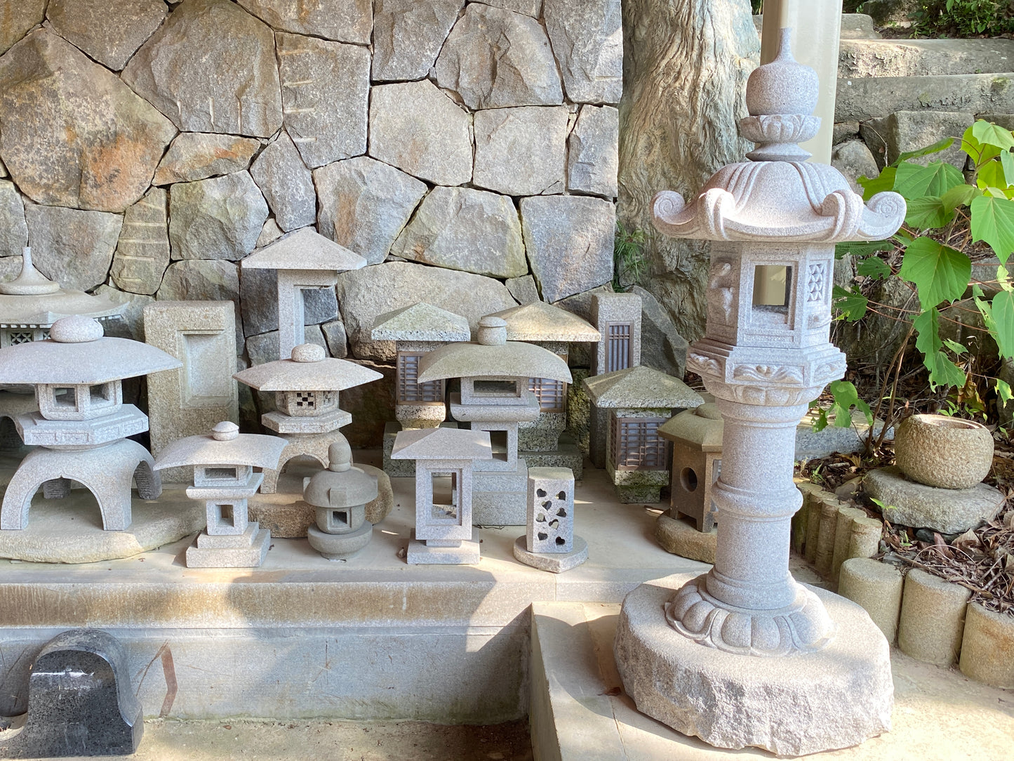 Mushroom Dome Style Granite Stone Lantern Handmade Japanese Art for Candle LED