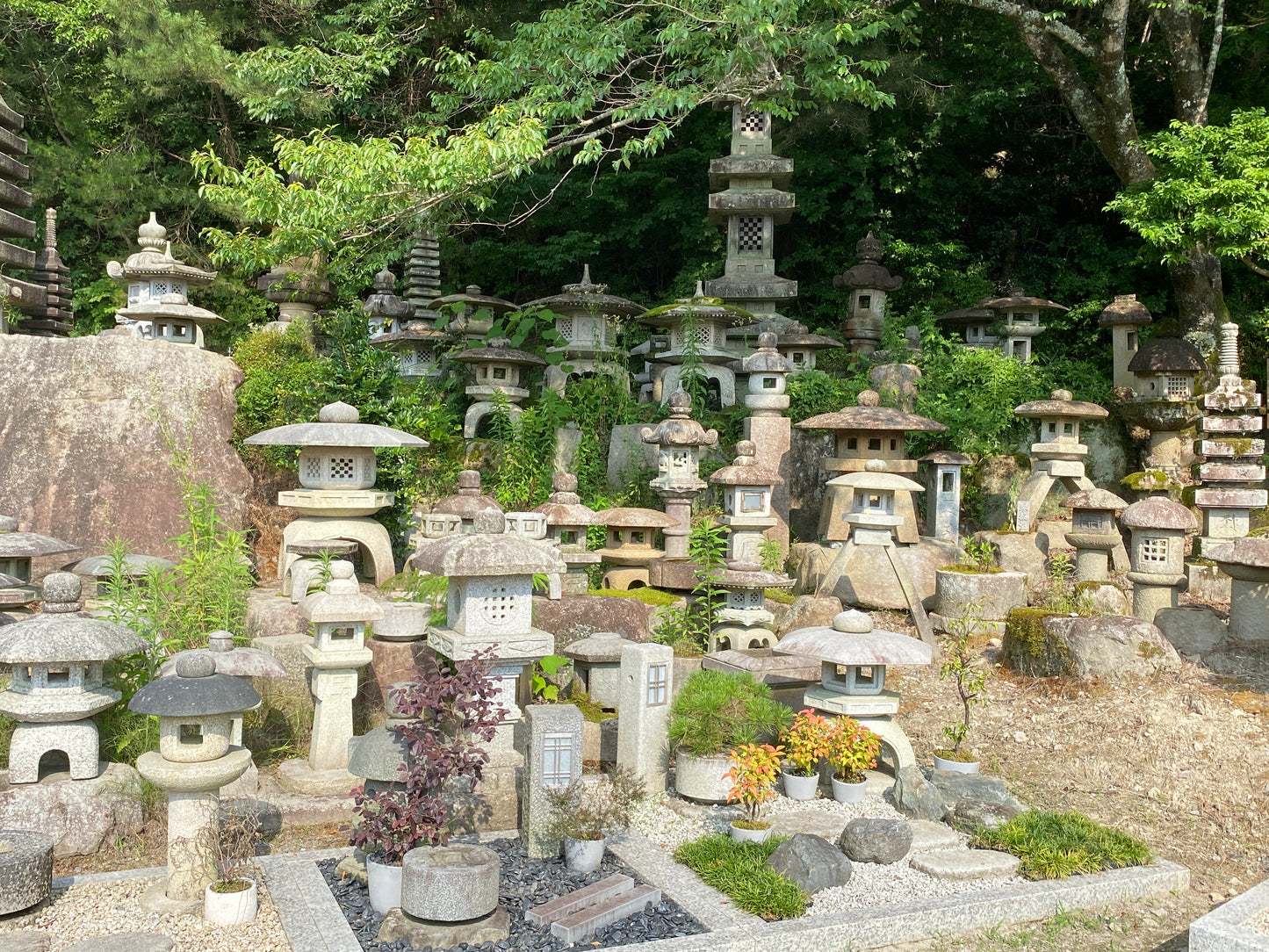 Mushroom Dome Style Granite Stone Lantern Handmade Japanese Art for Candle LED