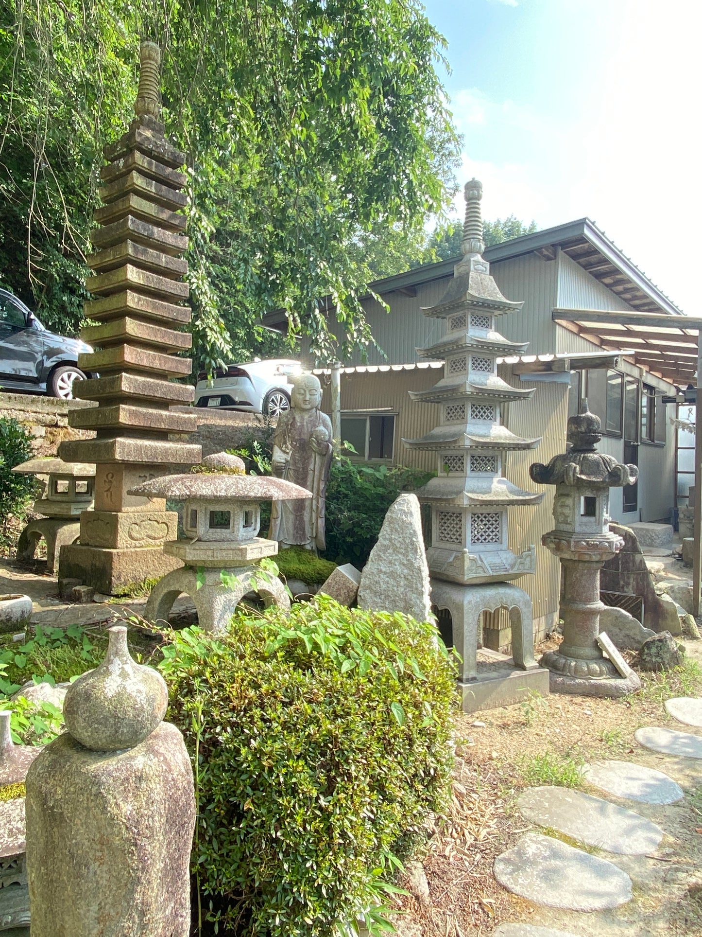 Mushroom Dome Style Granite Stone Lantern Handmade Japanese Art for Candle LED
