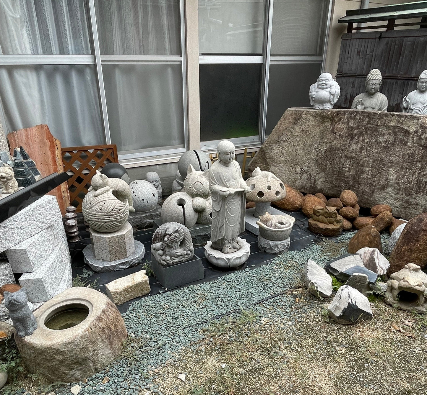 Oni Ogre Demon Statue Granite Aji Rust Stone Sculpture Handmade Japanese Garden