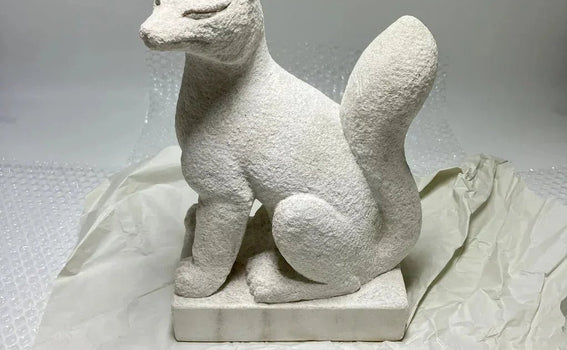 Marble Inari Fox Statue Packing and UPS Shipping from Japan