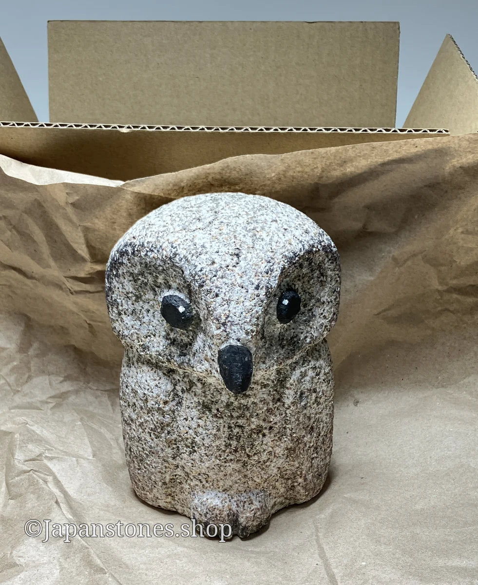 Owl Granite Stone Sculpture Shipped from Japan to the USA by DHL - Japanstones.shop
