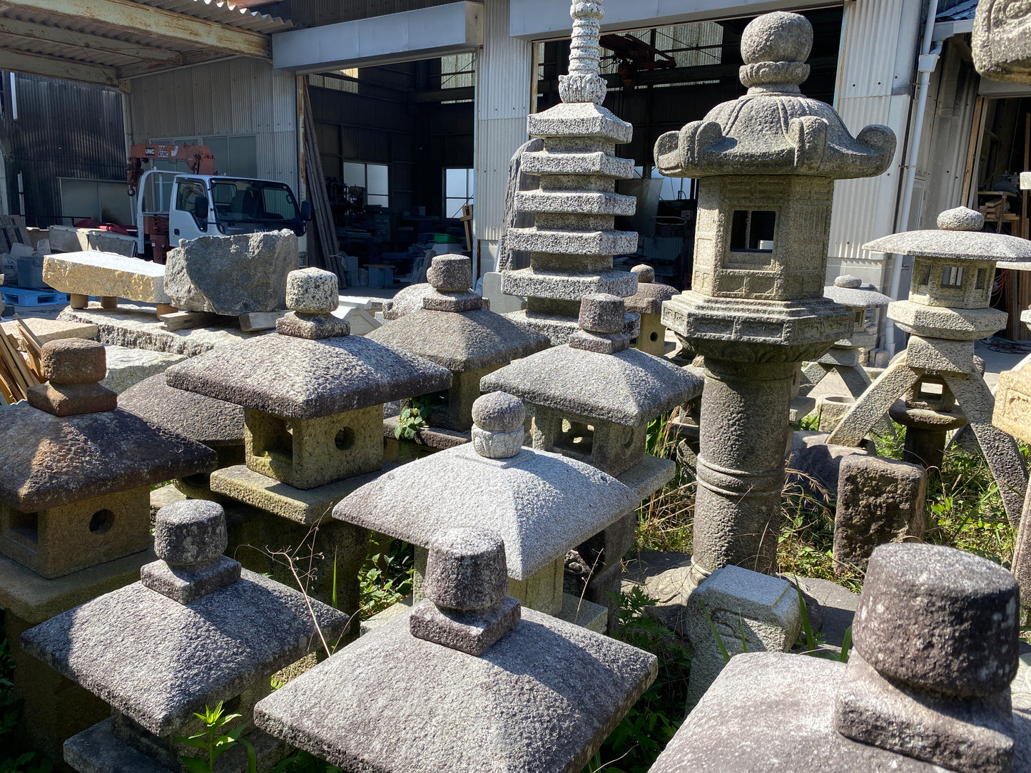 Pink Gray Stone Lantern Tourou Miniature Granite Japanese Garden Ornament Statue