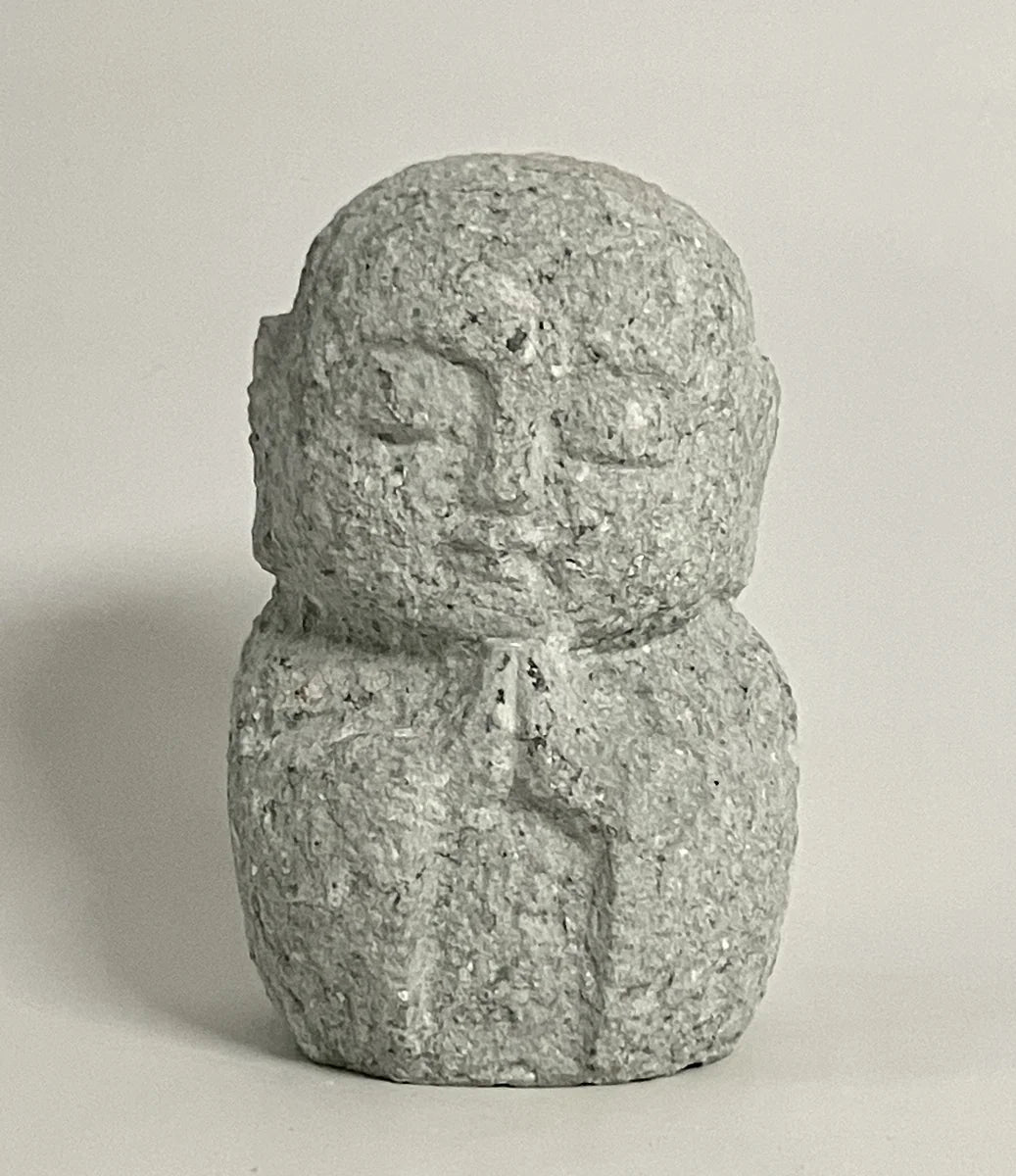 Gray Gassho Jizo Statue Aji Granite Stone Sculpture Handmade Japanese