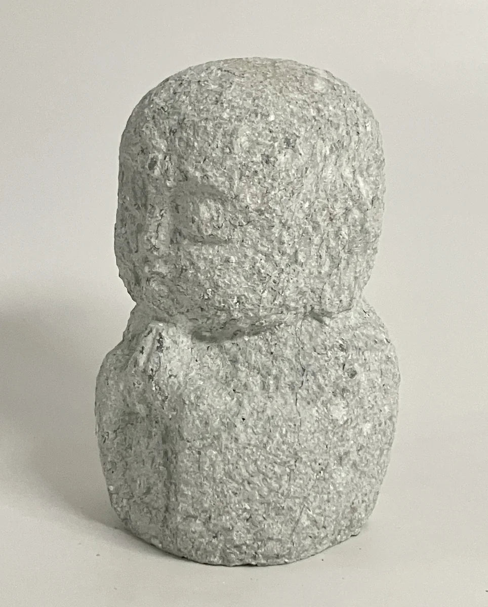 Gray Gassho Jizo Statue Aji Granite Stone Sculpture Handmade Japanese