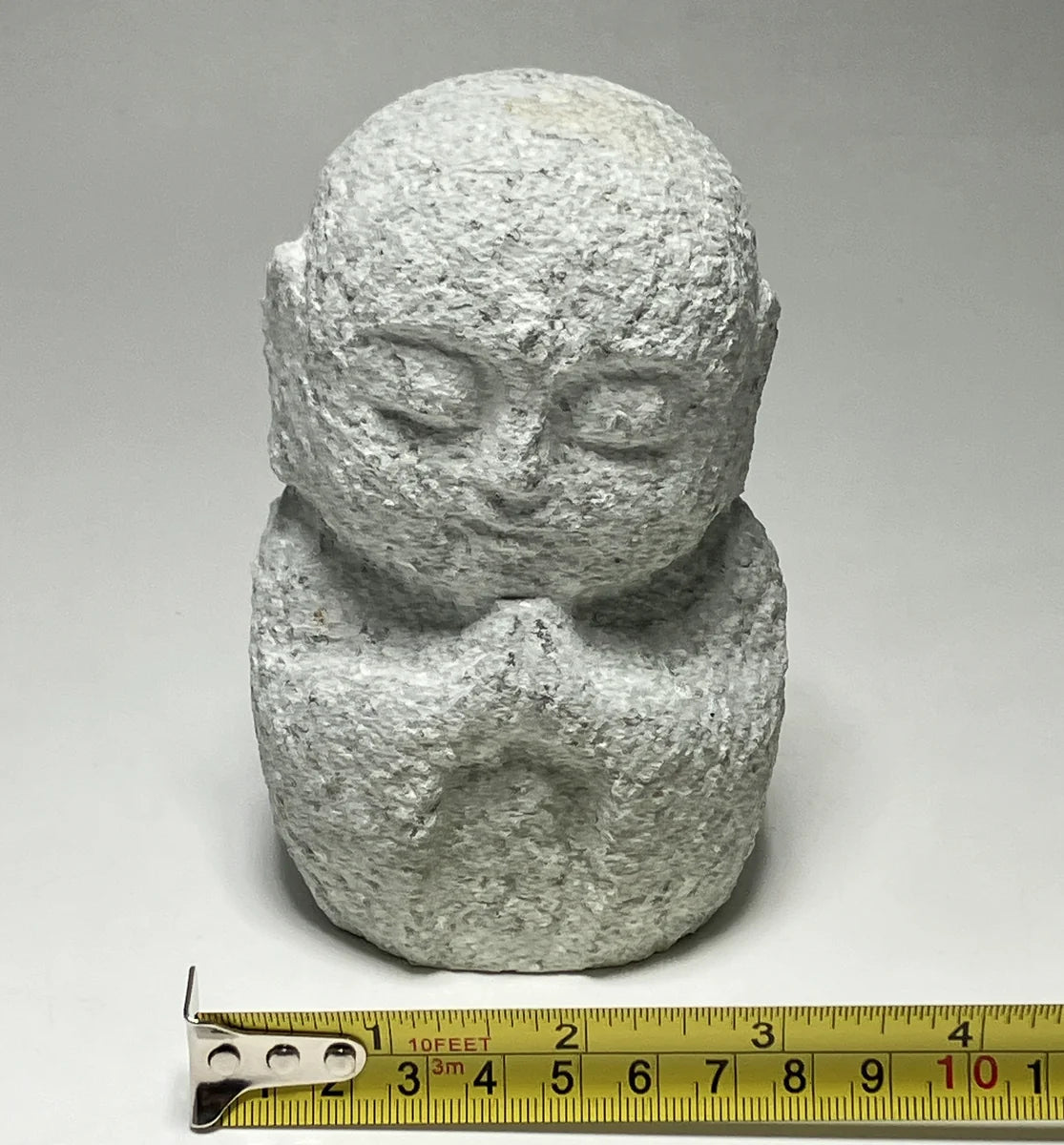 Gray Gassho Jizo Statue Aji Granite Stone Sculpture Handmade Japanese