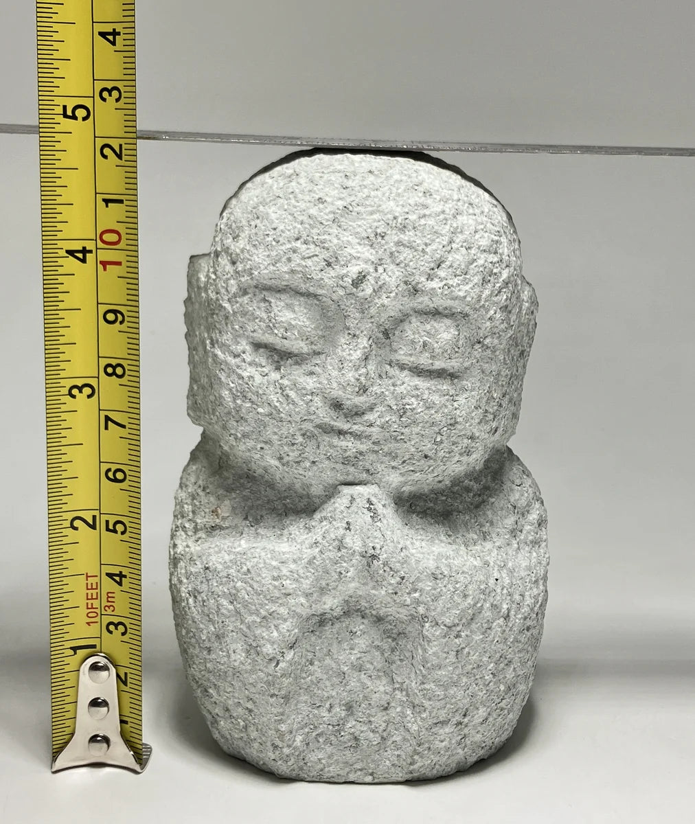 Gray Gassho Jizo Statue Aji Granite Stone Sculpture Handmade Japanese