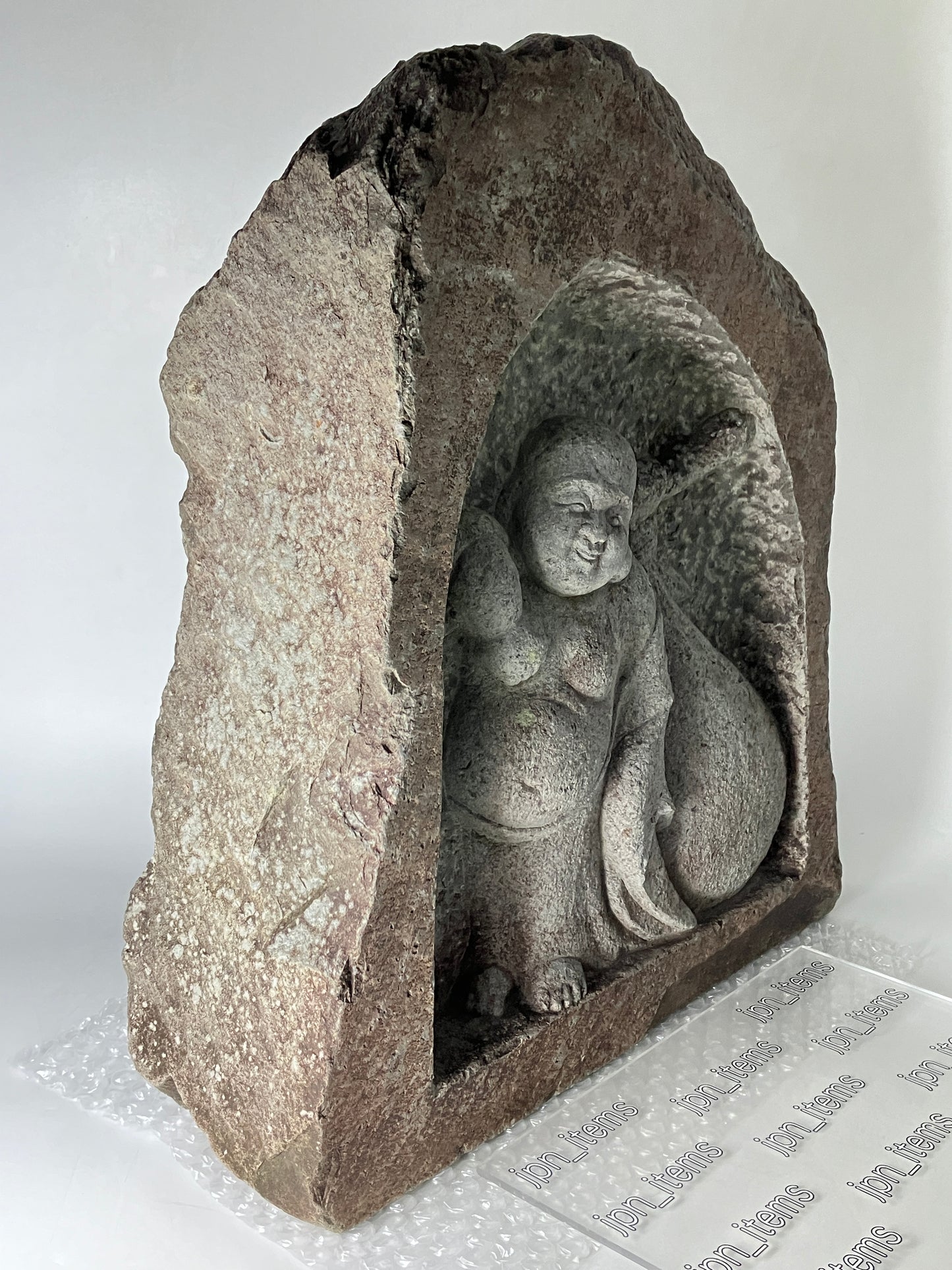 Budai Seven Lucky Gods Jizo Granite Stone Sculpture Handmade Japanese Garden