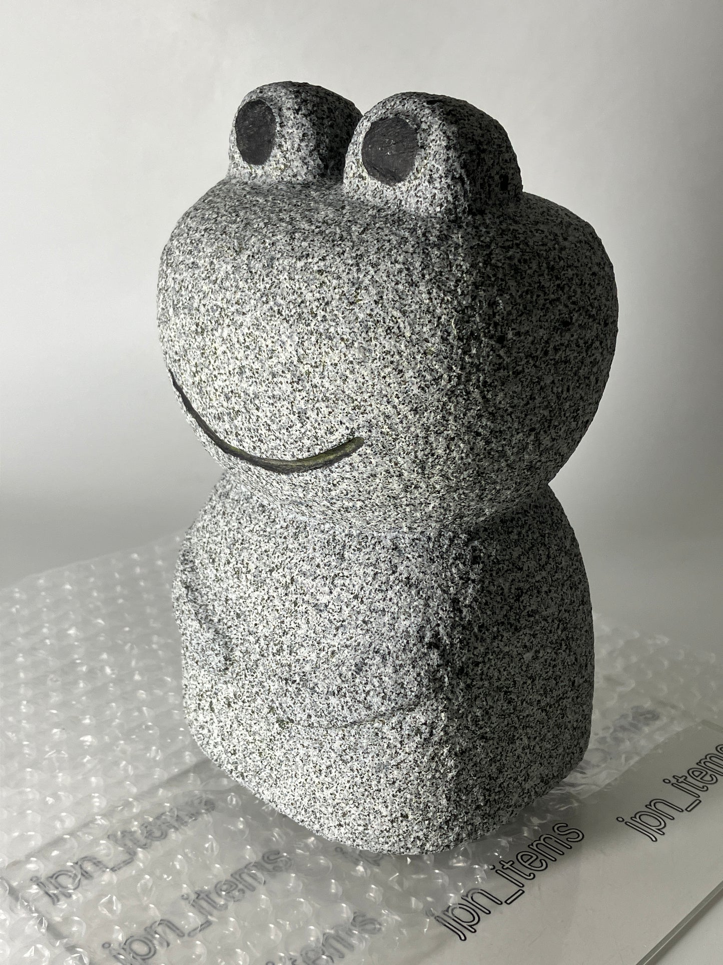 Frog Gray Granite Stone Sculpture Handmade Japanese