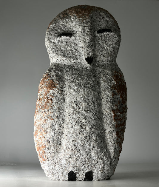 Owl Granite Gray Stone Sculpture Handmade Japanese Garden Bird