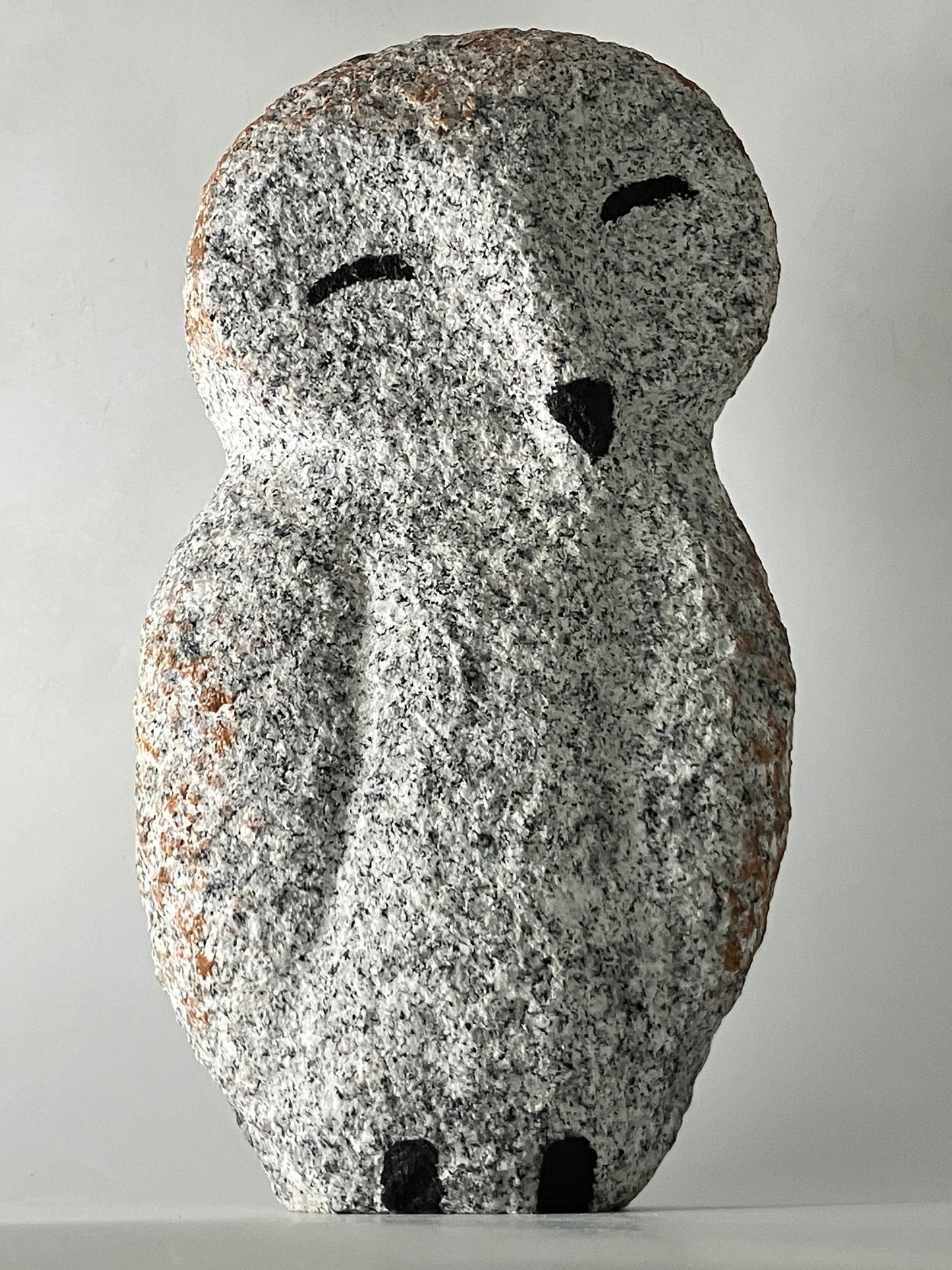 Owl Granite Gray Stone Sculpture Handmade Japanese Garden Bird