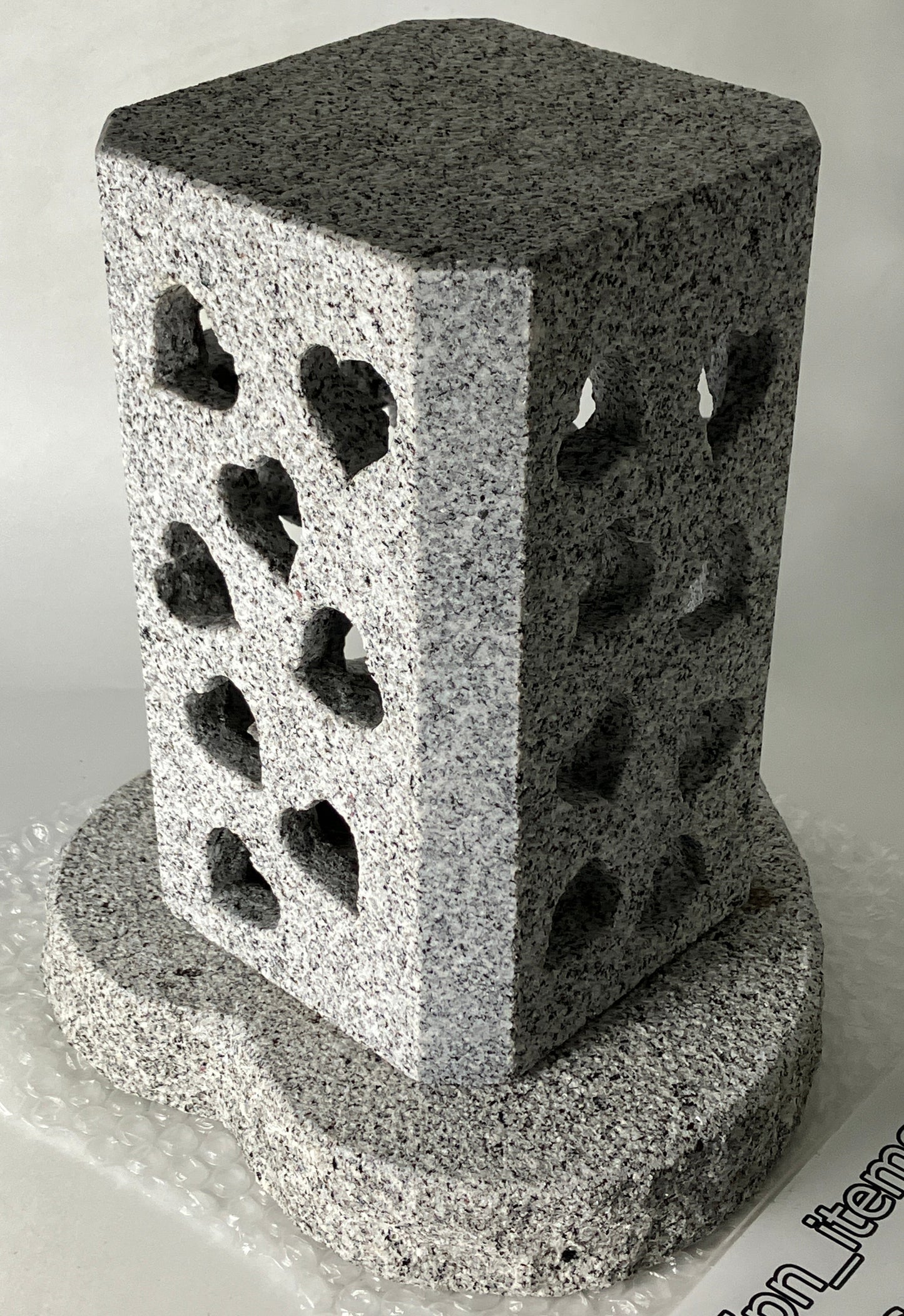 Handmade Granite Stone Lantern Heart Cutouts Japanese Stone Art for Candle LED