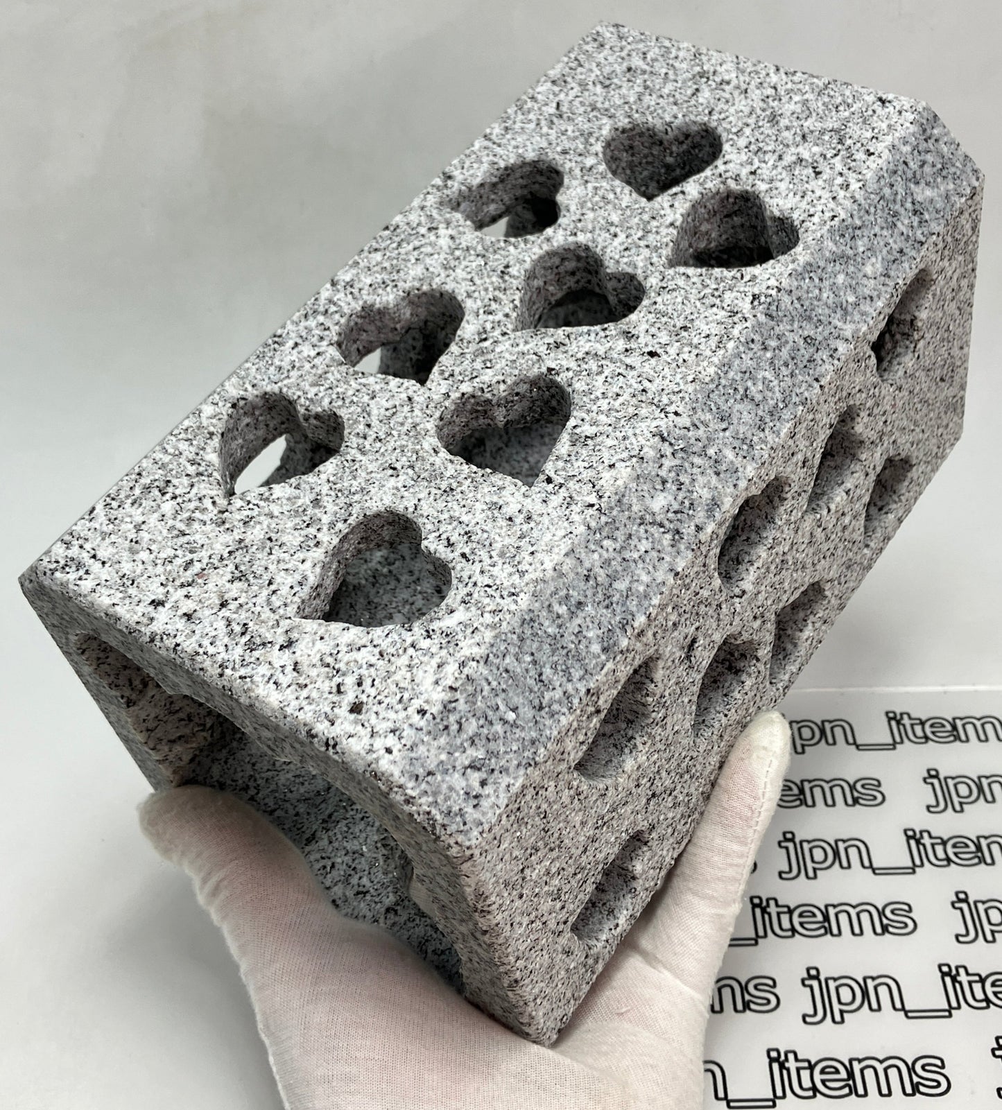 Handmade Granite Stone Lantern Heart Cutouts Japanese Stone Art for Candle LED