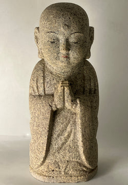 Brown Gasshou Jizo Ojizo-Sama Granite Stone Sculpture Handmade Japan