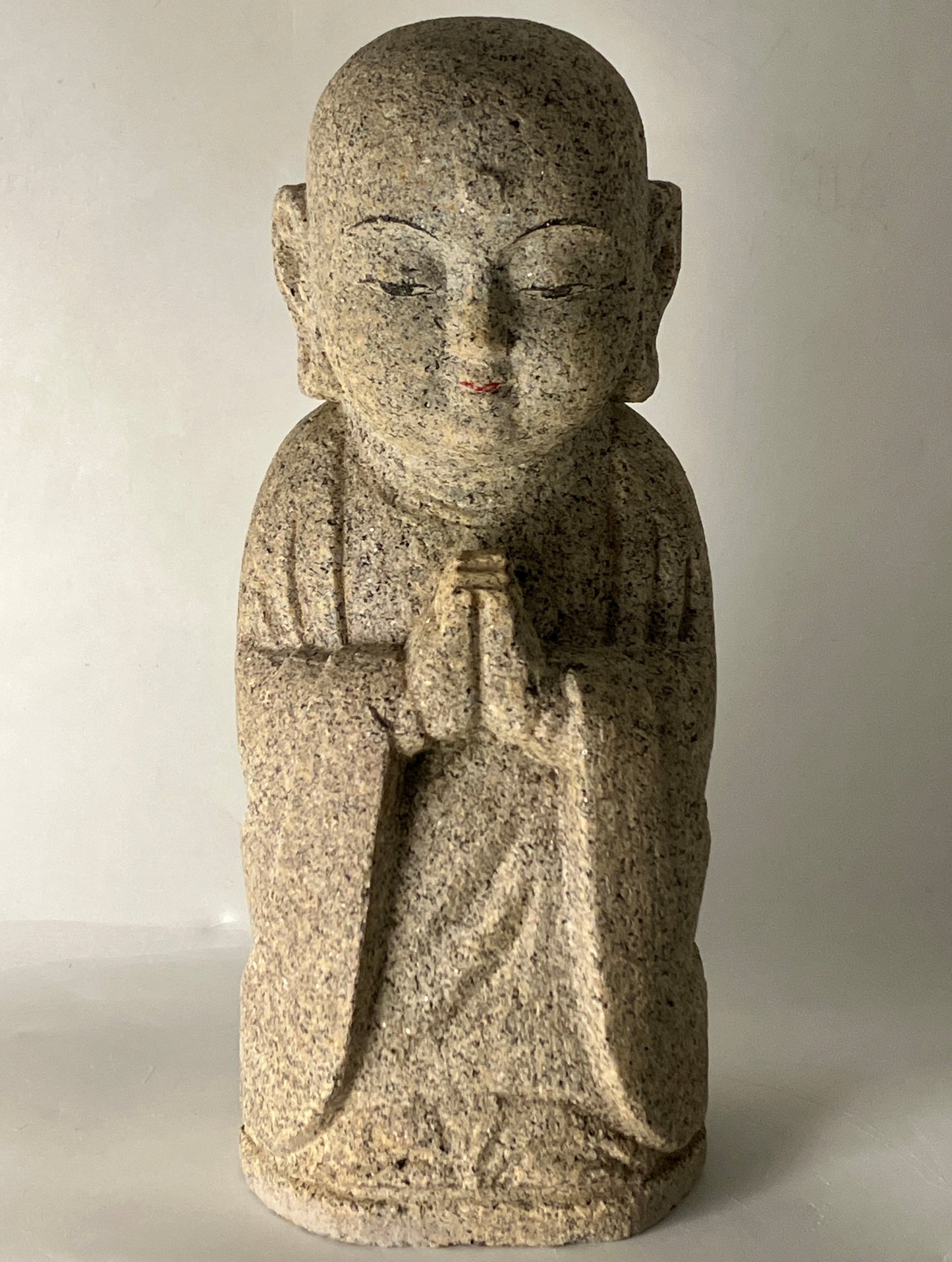 Brown Gasshou Jizo Ojizo-Sama Granite Stone Sculpture Handmade Japan