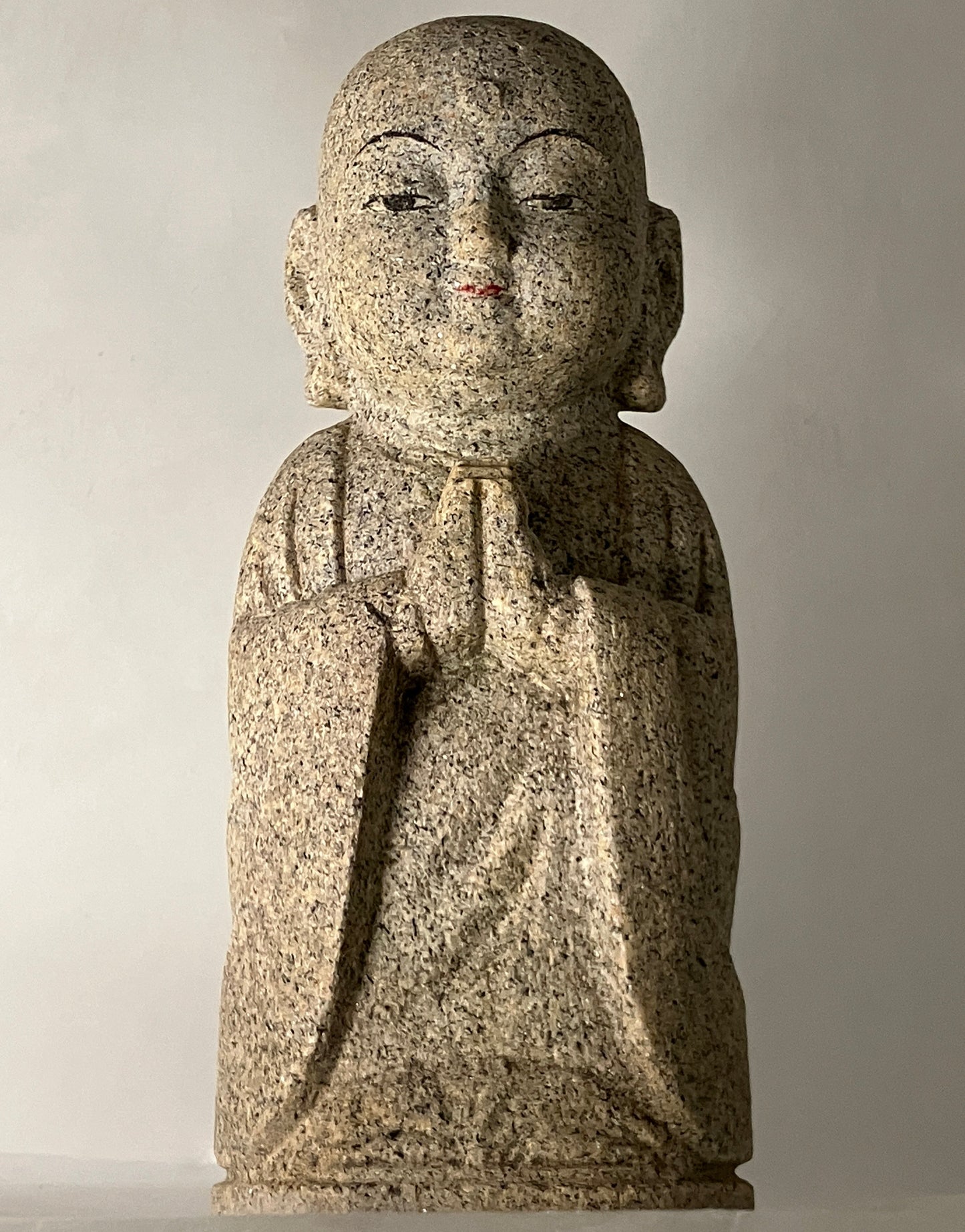 Brown Gasshou Jizo Ojizo-Sama Granite Stone Sculpture Handmade Japan