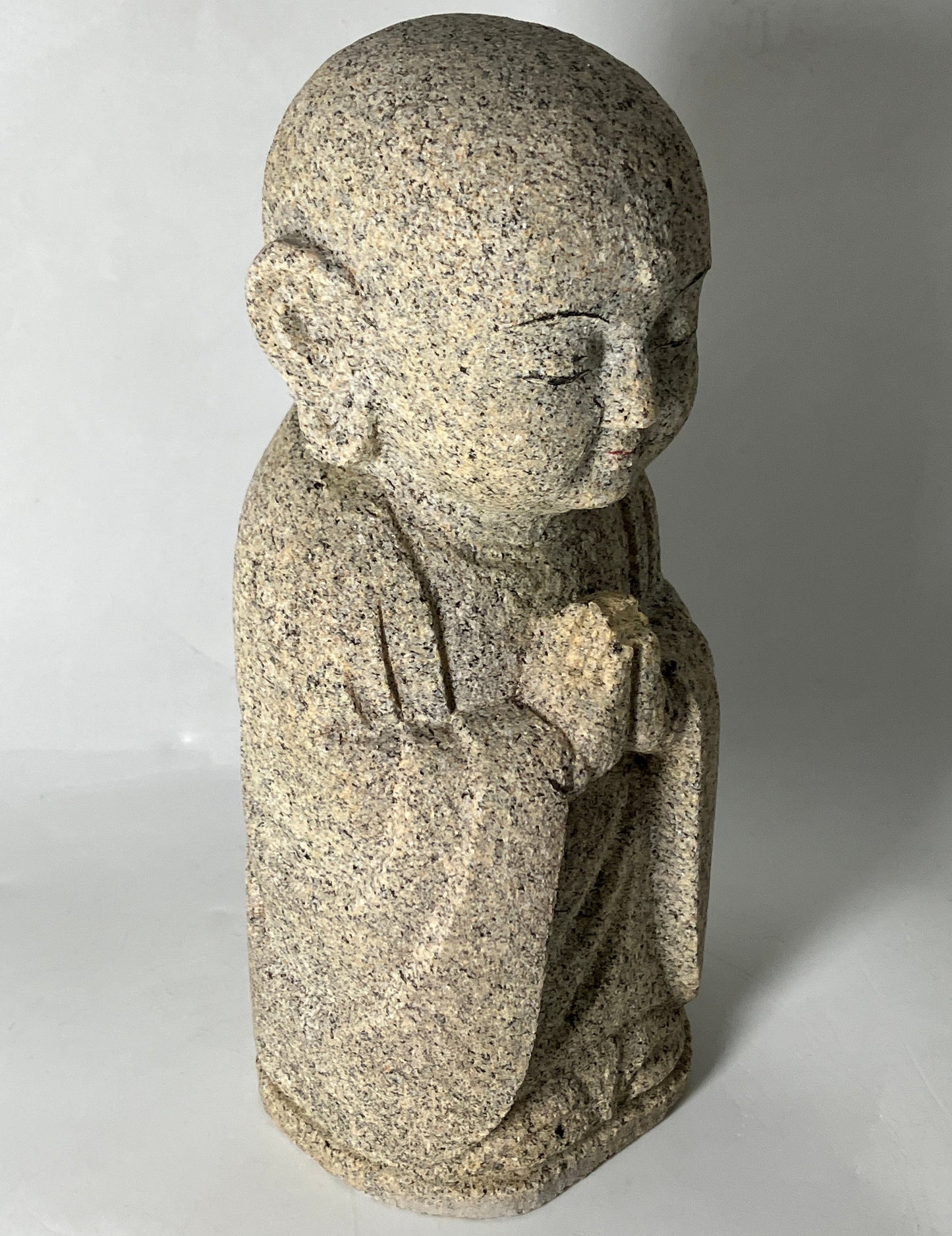 Brown Gasshou Jizo Ojizo-Sama Granite Stone Sculpture Handmade Japan