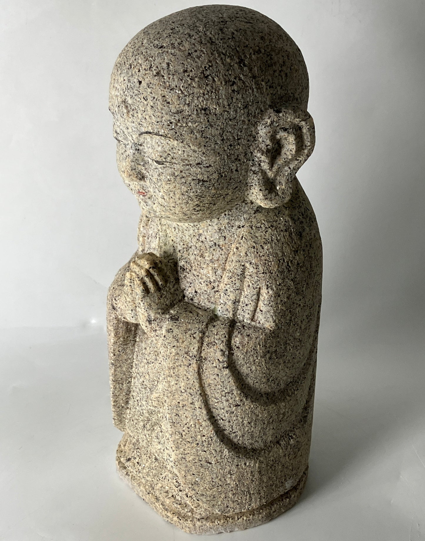 Brown Gasshou Jizo Ojizo-Sama Granite Stone Sculpture Handmade Japan