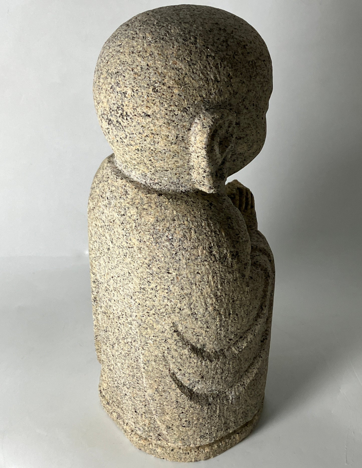 Brown Gasshou Jizo Ojizo-Sama Granite Stone Sculpture Handmade Japan