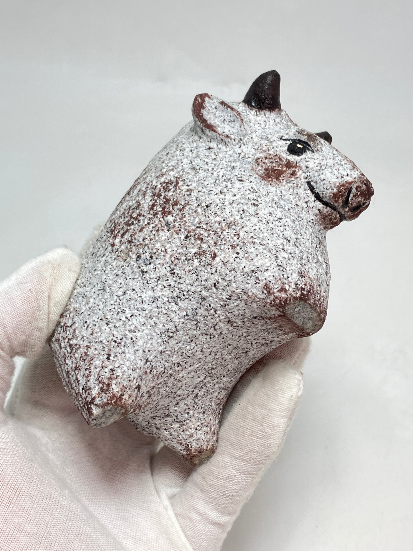 Small Gray Bull Cow Granite Stone Sculpture Handmade Japan