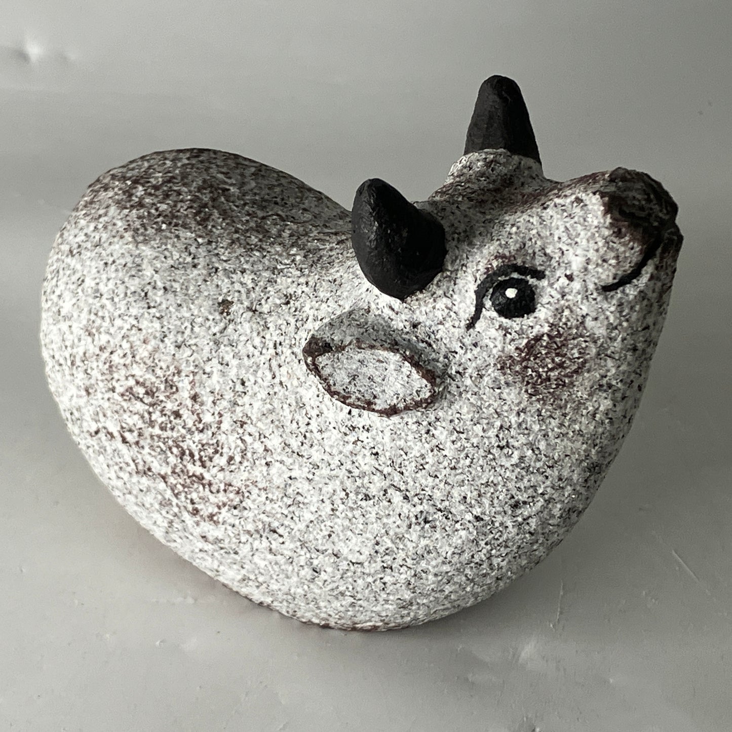 Small Gray Cow Figurine Granite Stone Sculpture Handmade Japan