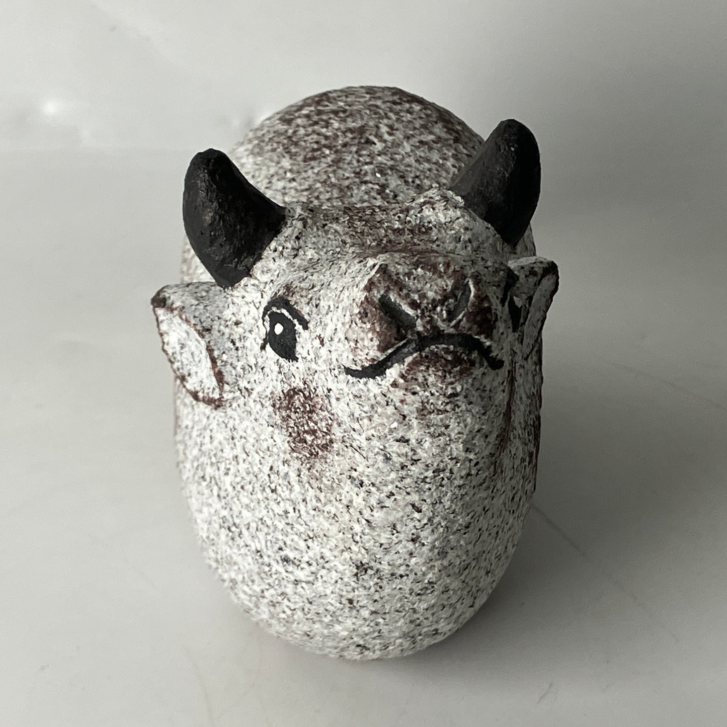 Small Gray Cow Figurine Granite Stone Sculpture Handmade Japan