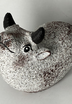 Small Gray Cow Figurine Granite Stone Sculpture Handmade Japan