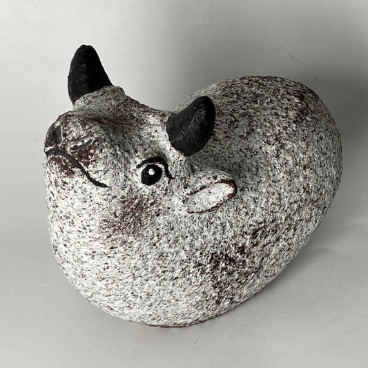 Small Gray Cow Figurine Granite Stone Sculpture Handmade Japan