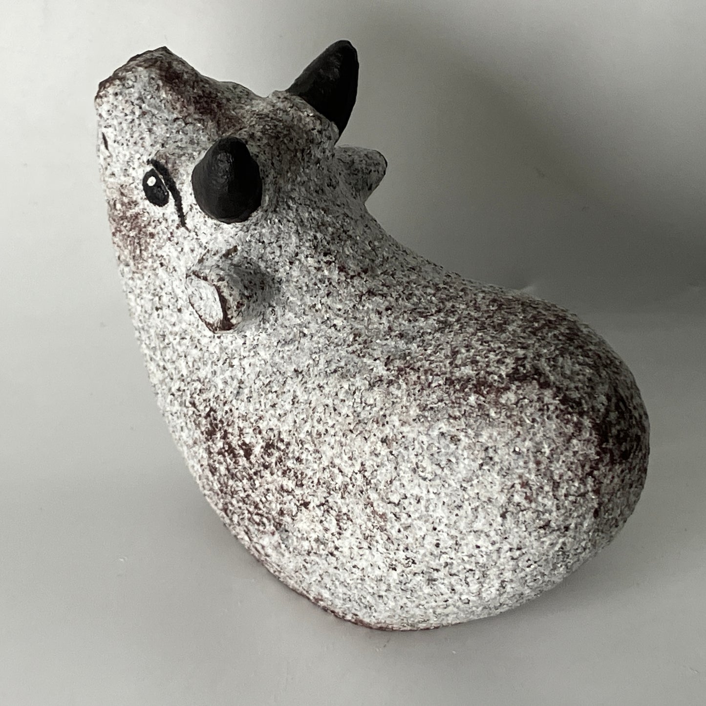 Small Gray Cow Figurine Granite Stone Sculpture Handmade Japan