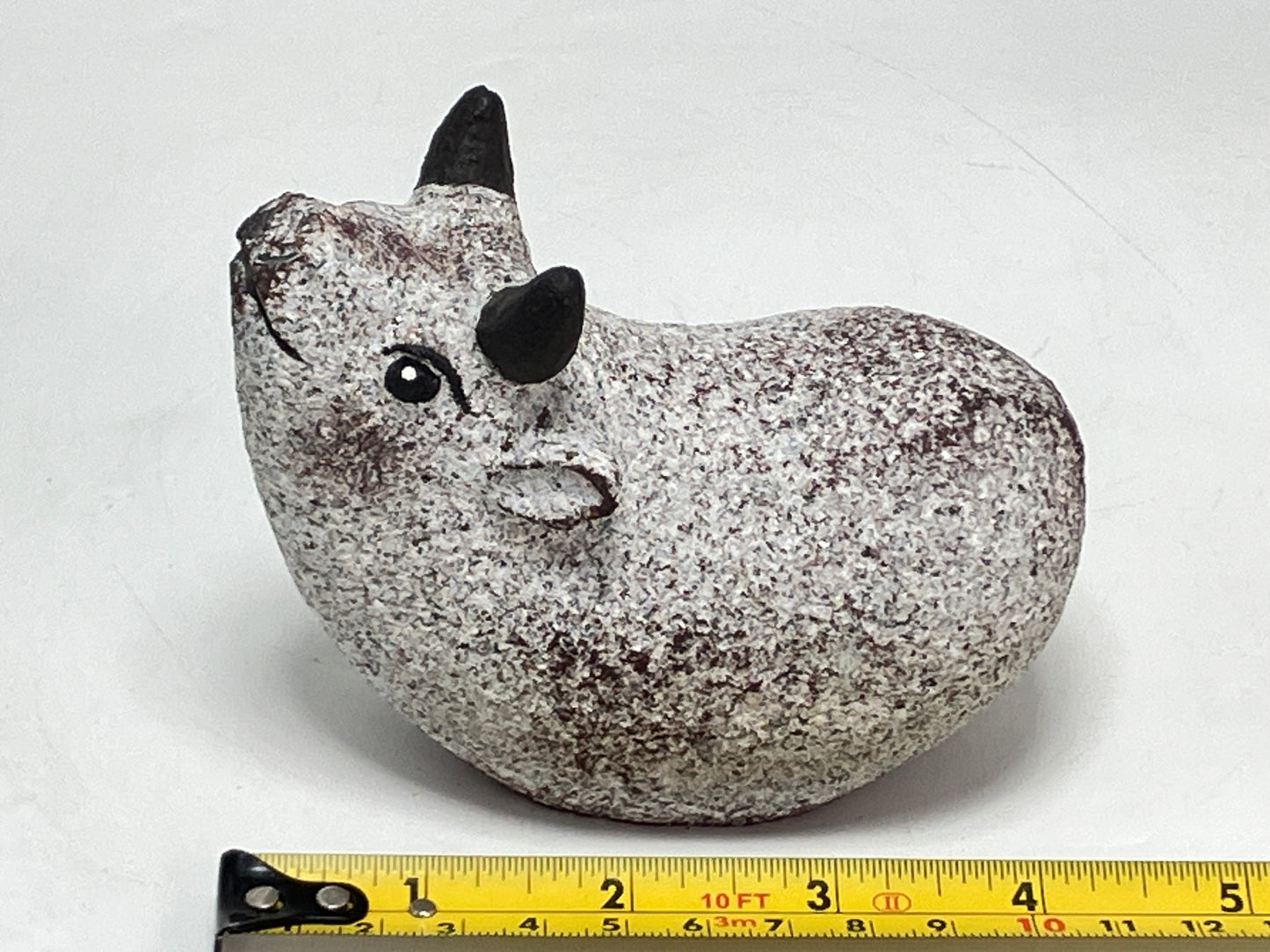 Small Gray Cow Figurine Granite Stone Sculpture Handmade Japan