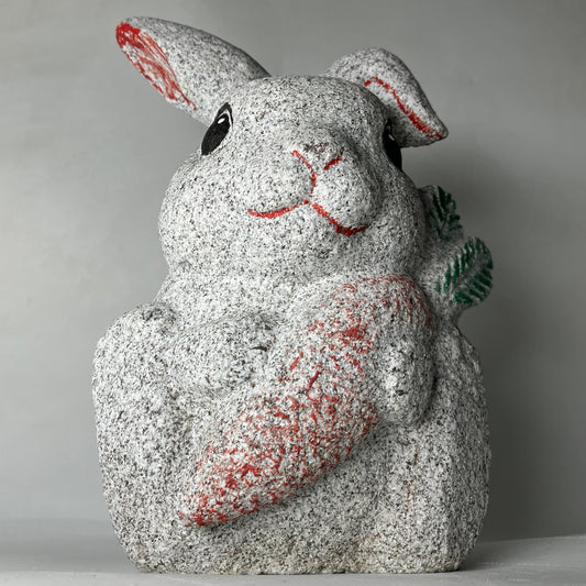 Small Gray Rabbit Figurine Granite Stone Sculpture Handmade Japan
