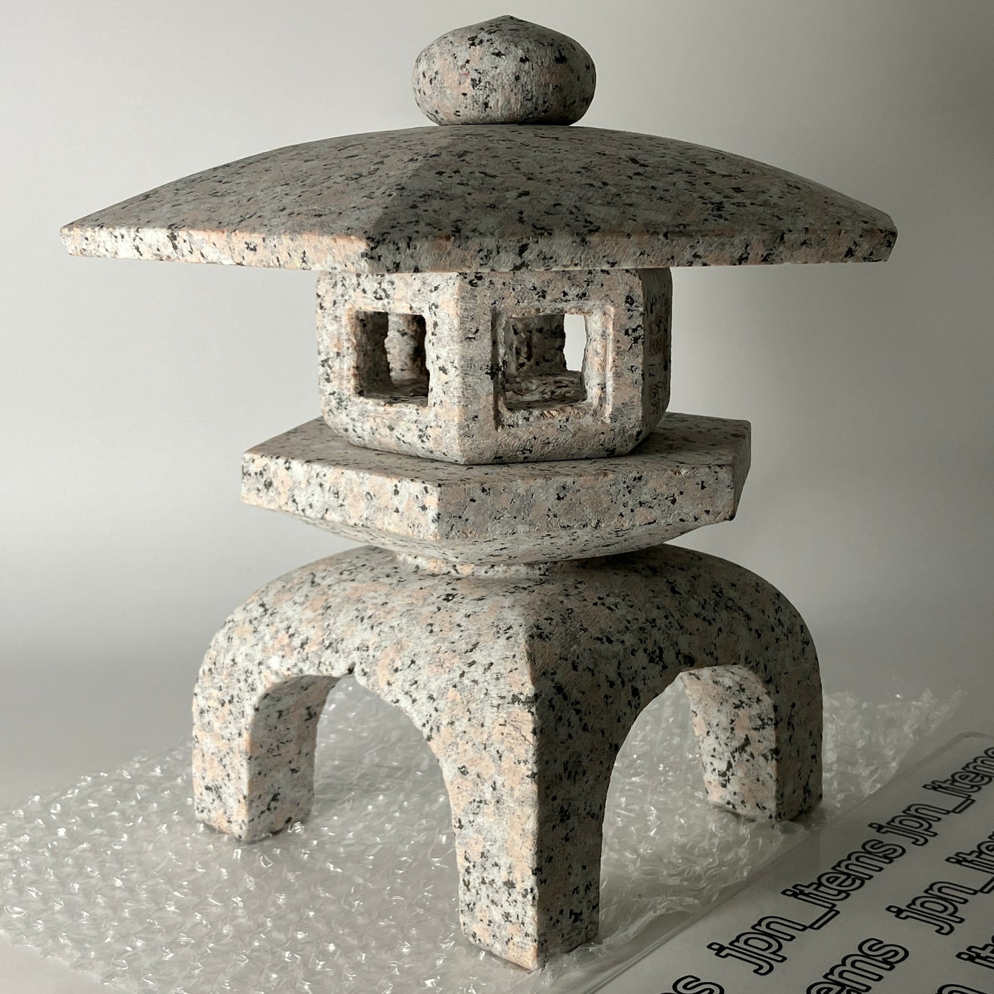 Pink Gray Stone Lantern Tourou Miniature Granite Japanese Garden Ornament Statue