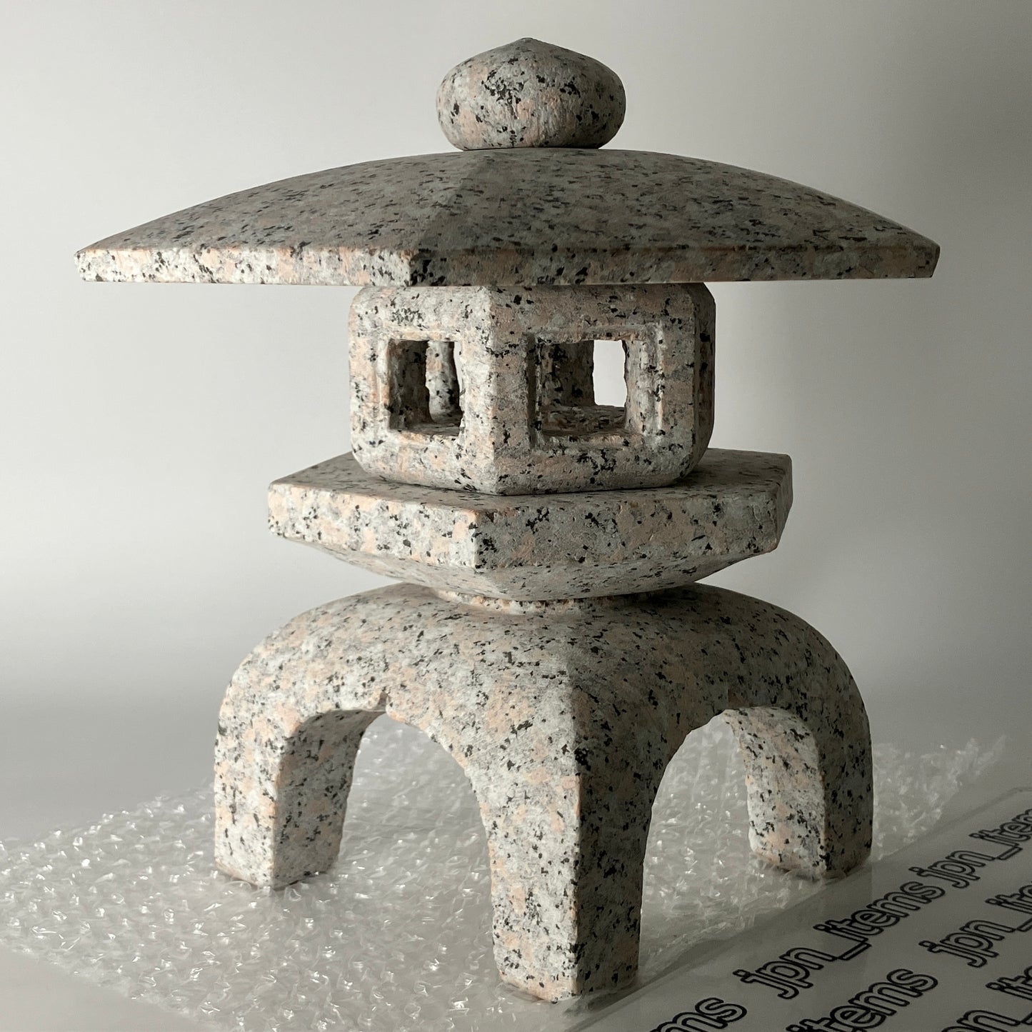 Pink Gray Stone Lantern Tourou Miniature Granite Japanese Garden Ornament Statue