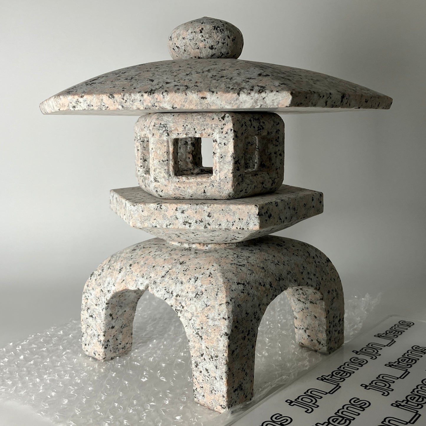 Pink Gray Stone Lantern Tourou Miniature Granite Japanese Garden Ornament Statue