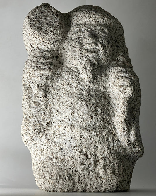 Daikokuten Jizo Gray Granite Stone Sculpture