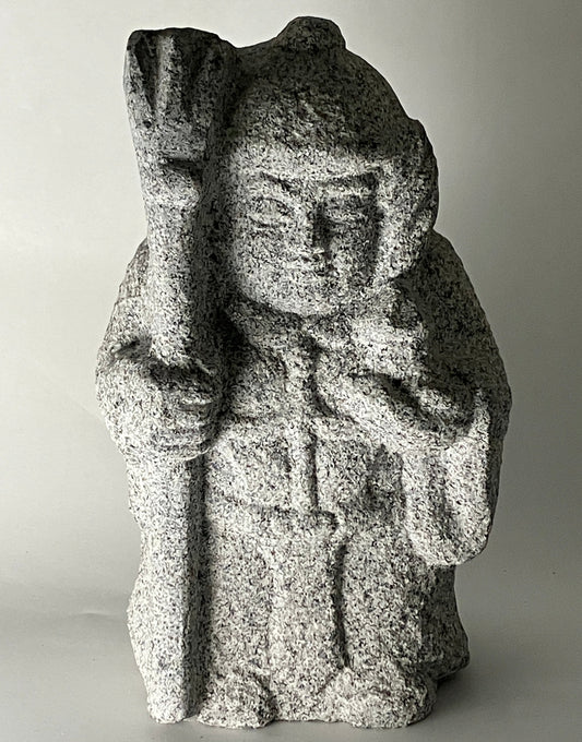 Bishamonten Gray Granite Stone Sculpture 