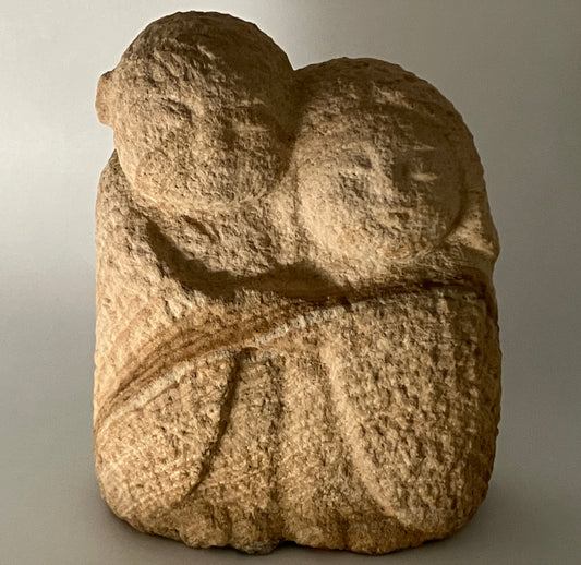 Good friends Children Jizo Brown sandstone Sculpture