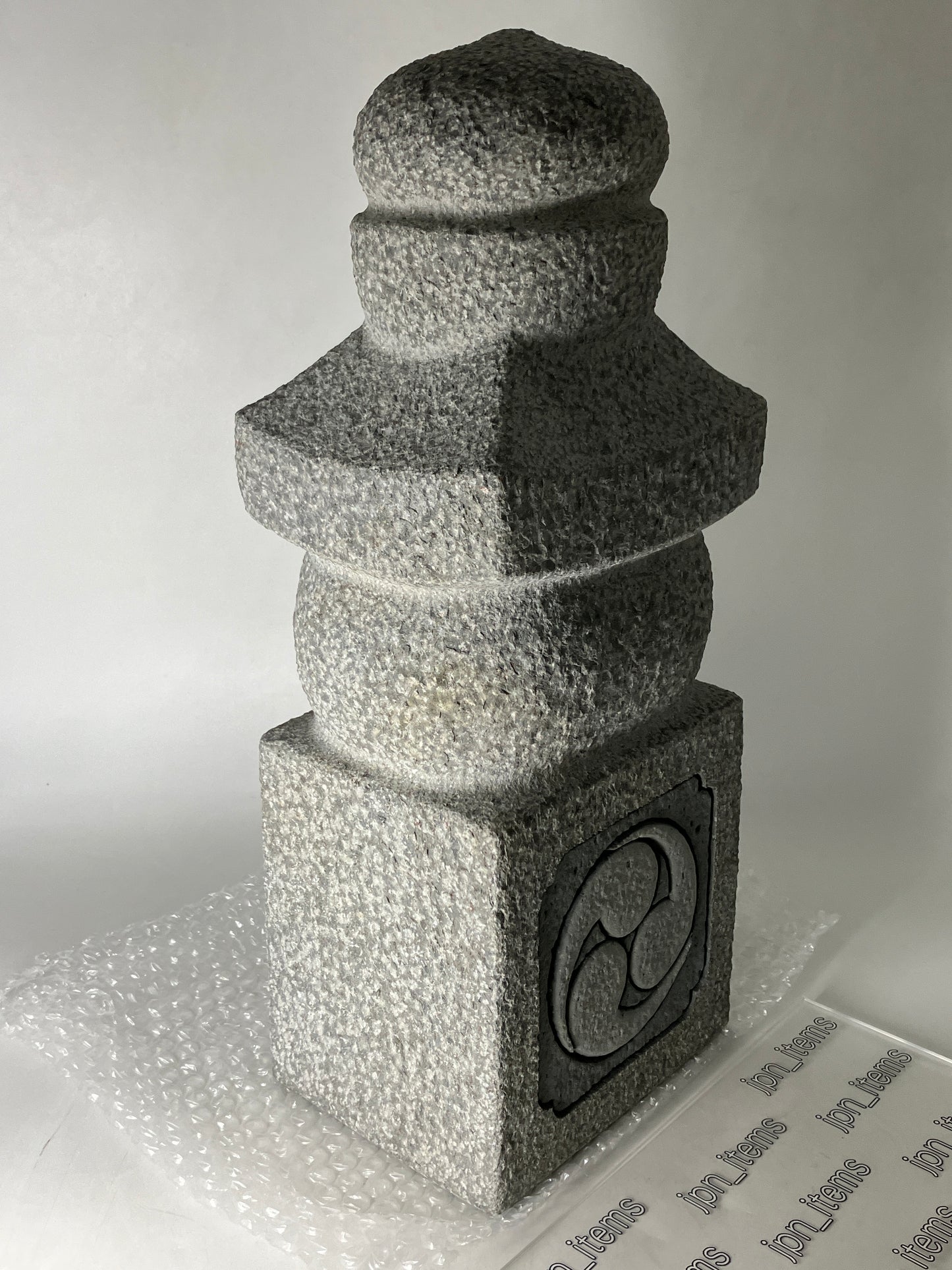 Gorinto Medium Andesite Gray Stone Three waves emblem Japanese Garden Statue