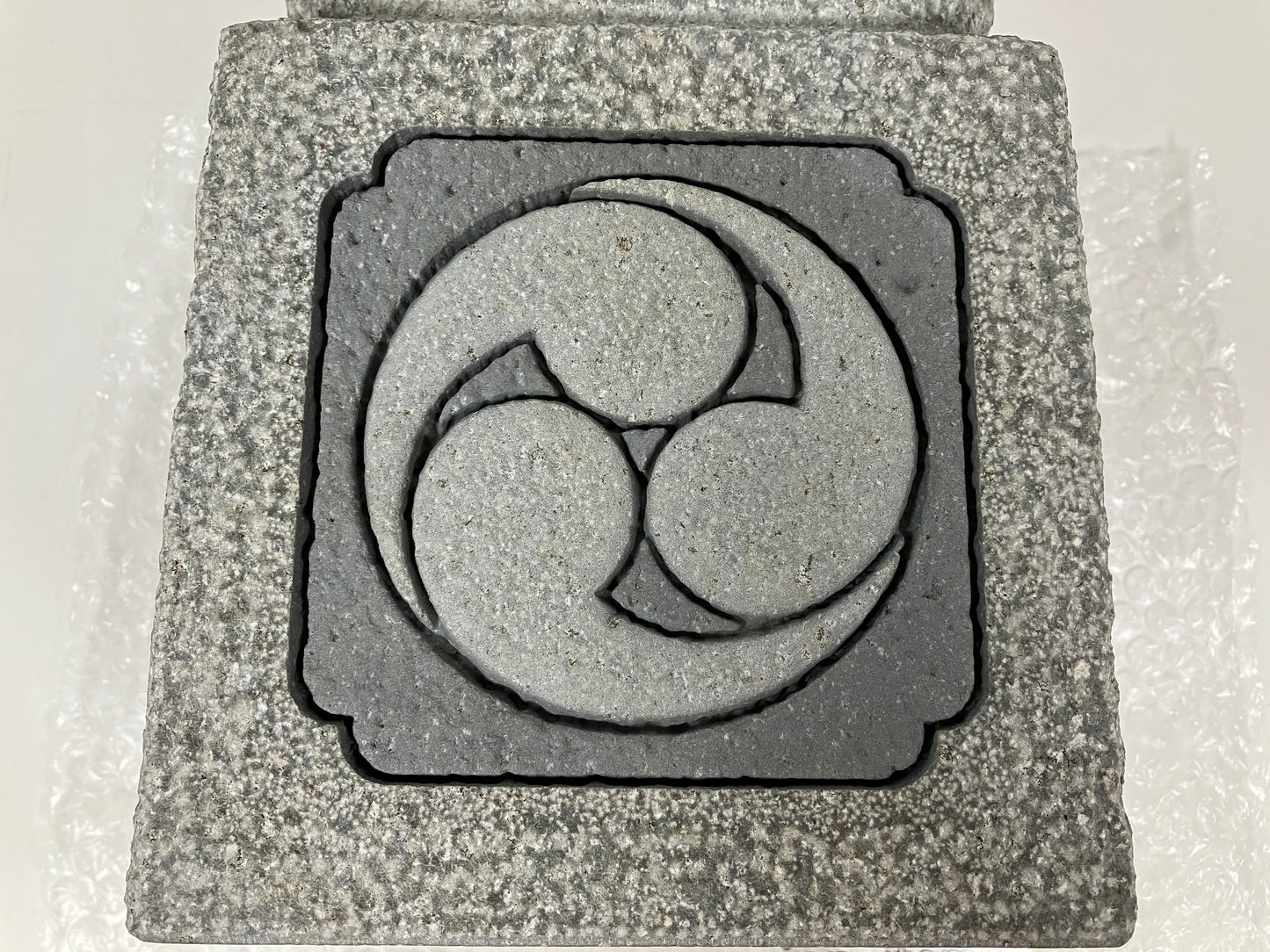 Gorinto Medium Andesite Gray Stone Three waves emblem Japanese Garden Statue