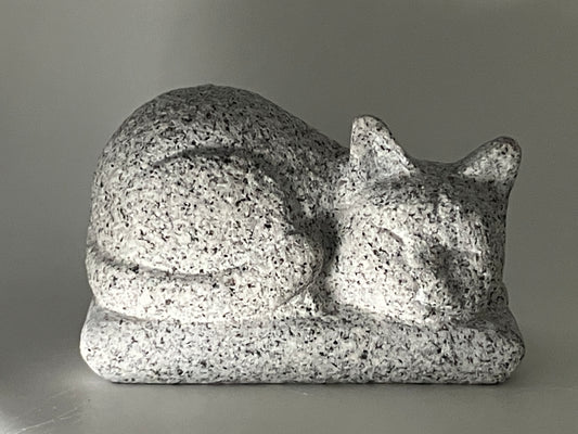 Sleeping Cat Statue Granite Stone Sculpture Handmade Japanese Garden