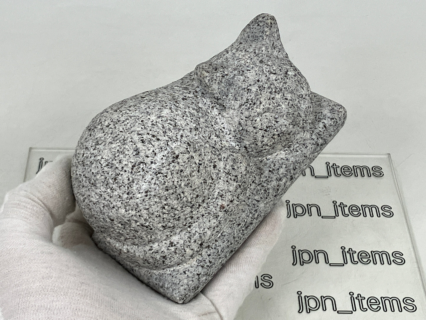 Sleeping Cat Statue Granite Stone Sculpture Handmade Japanese Garden