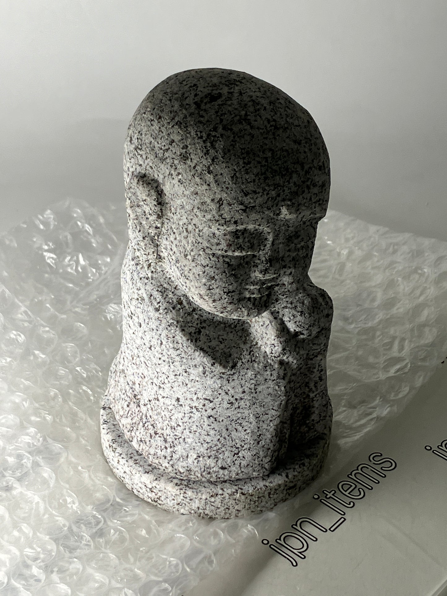 Gasshou Jizo with Globus cruciger Ojizo-Sama Granite Stone Sculpture Handmade