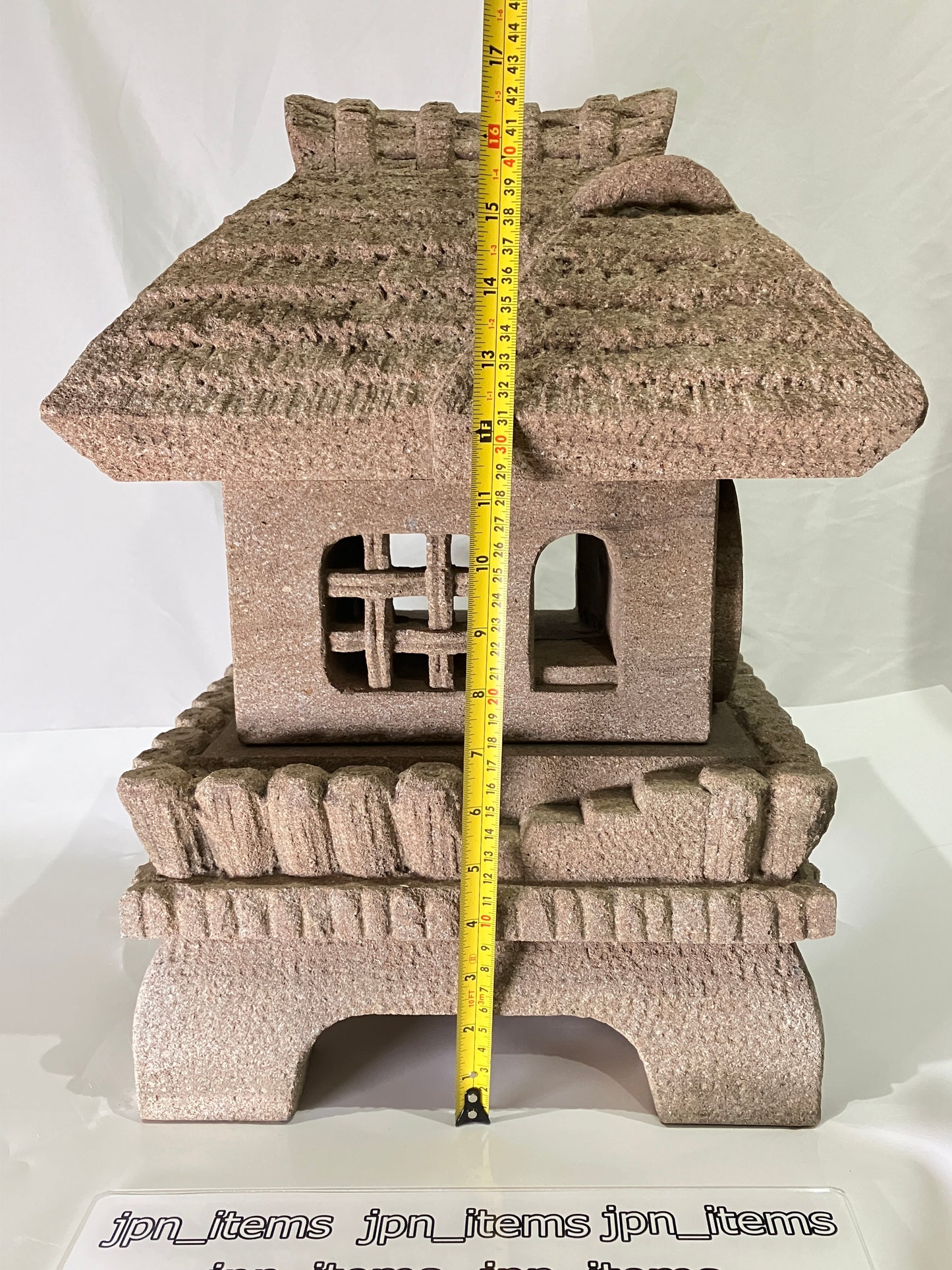 Brown Medium Sandstone Thatching Stone Lantern Tourou Handmade Japanese Garden