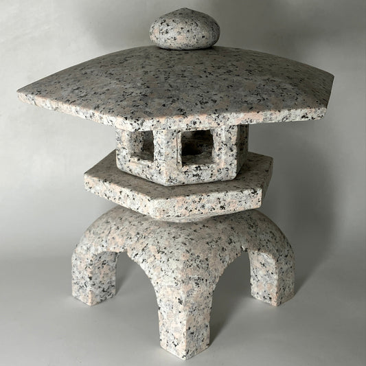 Zen Pink Gray Yukimi Stone Lantern Tourou Miniature Granite Japanese Garden Statue